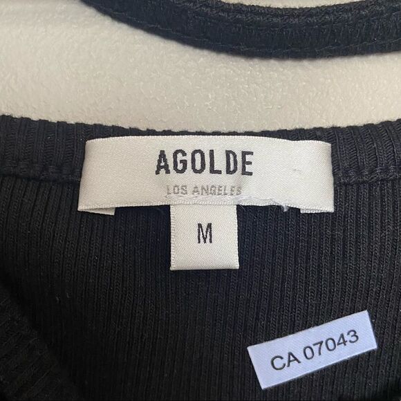Agolde Black Ribbed Lola Gathered Front Tank Top Size Medium - Picture 4 of 6